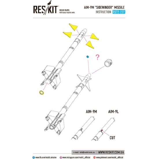 Set De 4 Missiles AIM-9M Sidewinder Imprimés En 3D - Échelle 1/48 - ResKit RS48-0482